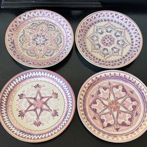Pottery Barn Pink, Purple, Gold Decorative Salad Plates - Set of 4